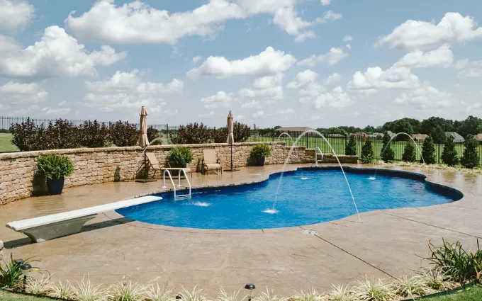 Pool featuring custom liner-covered bench
